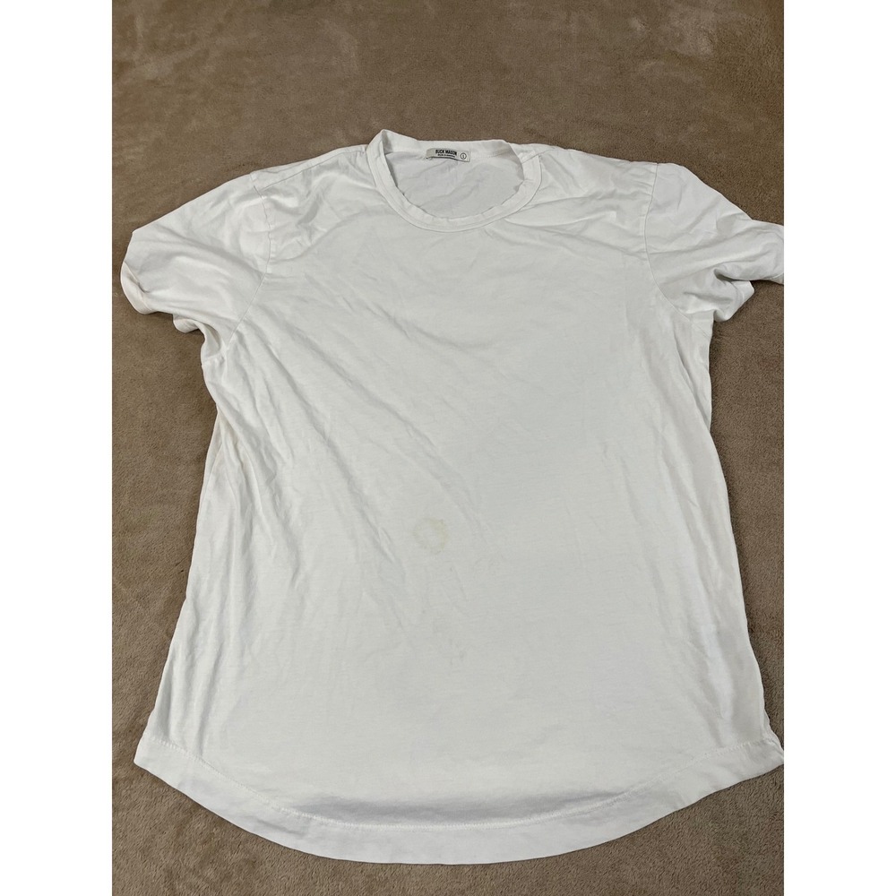 Buck Mason Curved Hem Tee Shirt Women's Large White Cotton Crew-neck S/S GOOD